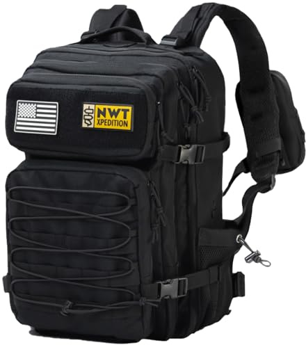 NWT XPEDITION Military Tactical Backpack,Sturdy Work & Molle Laptops Rucksack, Heavy Duty Pack for Hiking Camping Travel Gym,Black