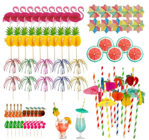 Cocktaildekoration 90 stycken cocktailparaplyer fyrverkerier pinnar cocktail dekoration sugrör omrörare pinnar cocktailspett, drickdekorationer för sommarfest, strand, bröllopsfest, bar, dryck,