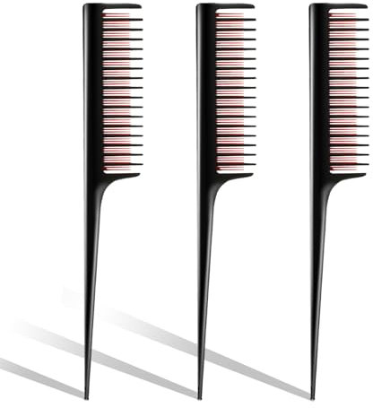 3 Stück Stielkamm, Stielkamm Friseur Friseur Kamm Strähnenkamm Strähnchenkamm Stielkamm Friseur Toupierbürste Toupierkamm Lockenkamm Naturlocken Schwarzer Rattenschwanzkamm Luxuriöse Haarkamm Unisex