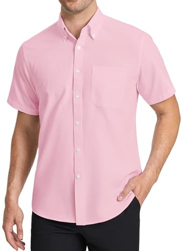 HISDERN Camisa Oxford Hombre Manga Corta Formales con Bolsillo Camisas Vestir Verano de Trabajo Hombre Ajuste Regular