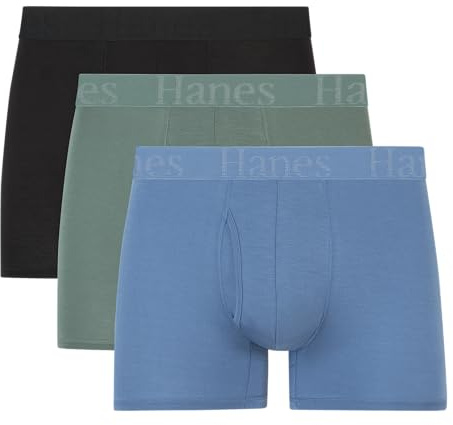Hanes Originals supermjuka kalsonger, viskos från bambuunderkläder för män, 3-pack, Svart/grön/blå, M