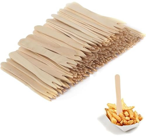 Generico 1000 PZ Forchette Forchettine legno due punte per patatine fritte 8.5 cm
