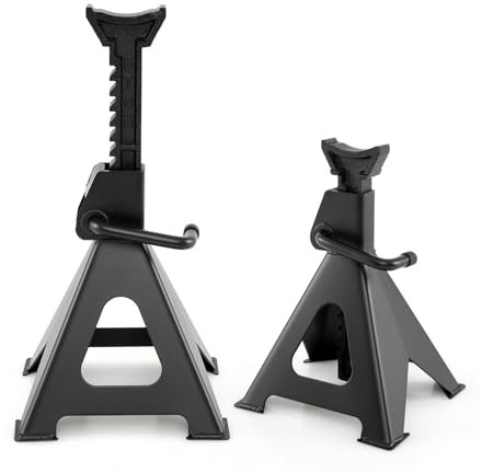 COSTWAY Coppia di Cavalletti per Auto con Portata di 6 Tonnellate, Cavalletti Auto Treppiedi a Cremagliera Altezza di Sollevamento 360-585 mm, Cavalletti Supporto Solleva Auto, Nero