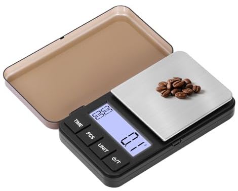 Muaket Báscula de Café Recargable con Temporizador, 0,1g/2kg Báscula para Espresso con 7 Unidades de Pesaje, Portátil Báscula Precision con TARA, Precisión Báscula de Cocina con Temporizador Manual
