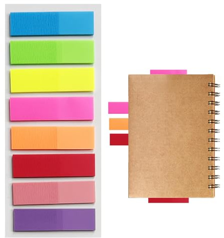Page Marker Sticky Tabs - 8 Color Book Index Tabs, Transparent Sticky Notes for Notebooks | Fluorescent Page Marking Strip Office Reading Materials for Students, Writable Pet Adhesive Memo Flags