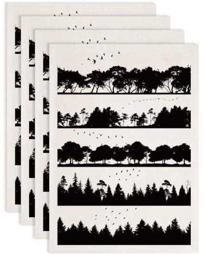SUPERDANT 4 Stück Unterglasur Transfers Mit Wäldern Vogelschwärmen Für Töpferwaren Transferaufkleber Naturmotiven Keramik Abziehbilder Keramik Unterglasur Transfers Für Töpferwaren Emaille Aufkleber