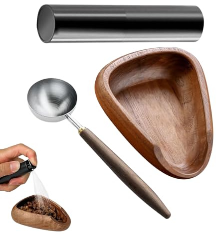Cuenco dosificador de café | Cuenco de madera para granos de café, vaso dosificador con cuchara y botella de spray - Práctico accesorio de preparación para café expreso, café de filtro, principiantes