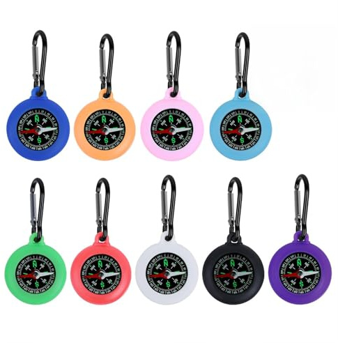 9 Pcs Brujula con Mosquetón, Brújulas Llavero coloridas, compass portátiles y compactas para navegación, camping, senderismo, supervivencia y deportes al aire libre