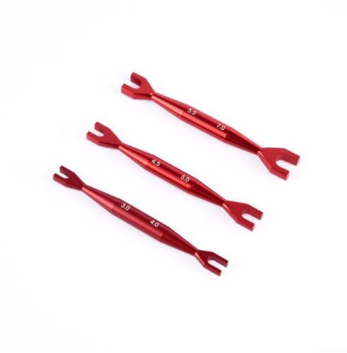 Open End Wrench Set, 3-Piece Double-Ended Spanner in 3.0/4.0mm 4.5/5.0mm 5.5/7.0mm, Aluminium for RC Car Models Including for Tamiya and for Axial SCX10(RED)