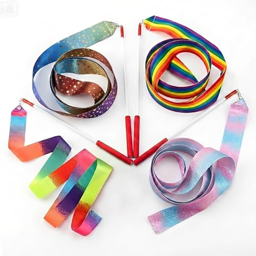 SWYZOR Cinta Gimnasia Ritmica Niña,4 Piezas Pelota Gimnasia Ritmica, Accesorios de Gimnasias, Cinta de Baile Rítmico,para Baile Artístico, Adultos, Espectáculos de Talentos Infantiles
