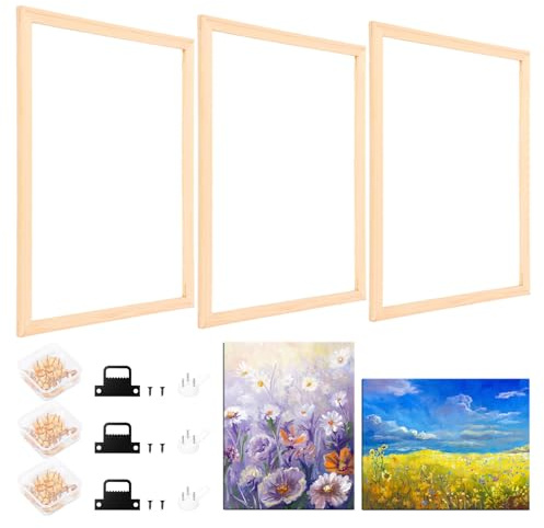 Paquete de 3 bastidores de madera 40x50 cm, marco de lienzo DIY, bastidor de madera para lienzo, fácil de montar, bastidor de lienzo para óleos, obras de arte decorativas, pintura digital