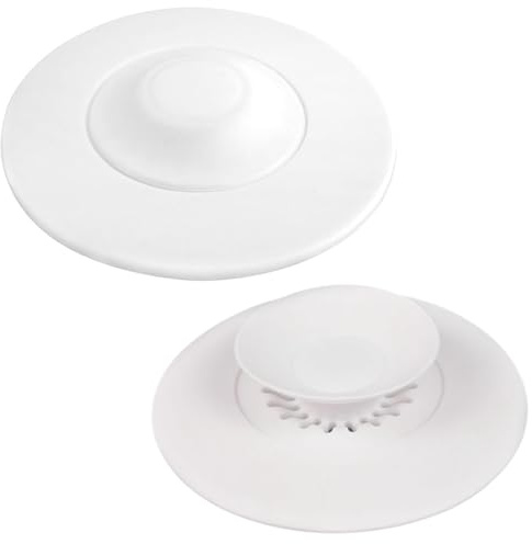 FAINCA 2 Piezas Tapón Fregadero Tapa Desague Ducha Tapon Fregadero Cocina, Tapón de Desagüe de Silicona Universal para Fregadero, Lavabo, Ducha, Cocina y Otros Escenarios (Blanco)