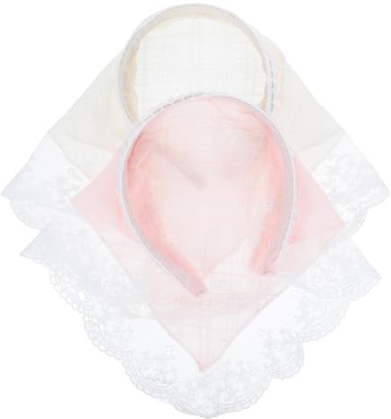 FRCOLOR Fascia Turbante per Chioma Donna in Pizzo Stile Francese Foulard Triangolare e Copricapo, Set 2 Pezzi in Beige e Rosa, Accessorio Raffinato per Chioma