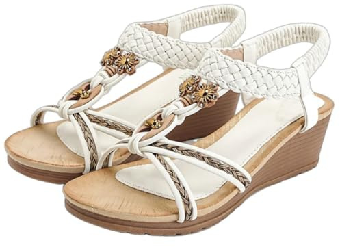 ZhuiKun Sommarsandaler för kvinnor platta sandaletter bohemia strandsandaler med strass fritidsskor