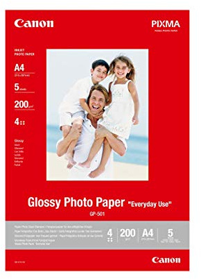 Canon Fotopapier GP-501 glänzend weiß - DIN A4 5 Blatt für Tintenstrahldrucker - PIXMA Drucker (170 g/qm)