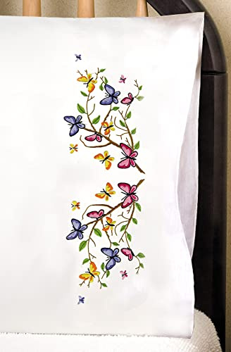 Butterflies Pillowcases - 2 Standard Size (20 x 30) Stamped Embroidery Kit