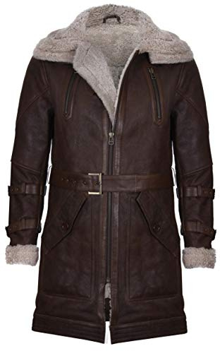 Infinity Leather Men's Long Brown Sheepskin Double Collar Coat XL