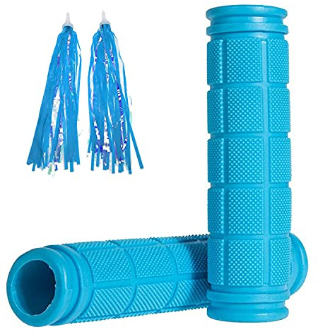 Bike Handlebar Grips with Tassel Streamers, Non-Slip Soft Rubber Bike Handle Grips for Kids and Girls Boys, Mountain Bike MTB BMX Scooter Cruiser Bicycle Repair Replacement Parts