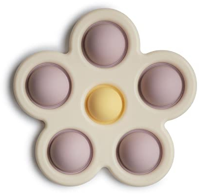 Mushie Press Toy | Push & Pop Bubble Sensory Fidget Toy | 10+ Months | Stress Relief Toy | 100% Food Grade Silicone and ABS Plastic | Flower Design (Soft Lilac/Pale Daffodil/Ivory)