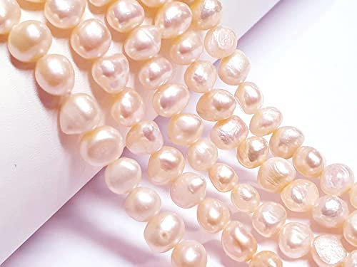 Perlin Süßwasserperlen zum auffädeln Süßwasser-Zuchtperlen Locher Klein Barock Edelstein Lose Perlen Muschelperlen (Krem Apricot, 8mm)