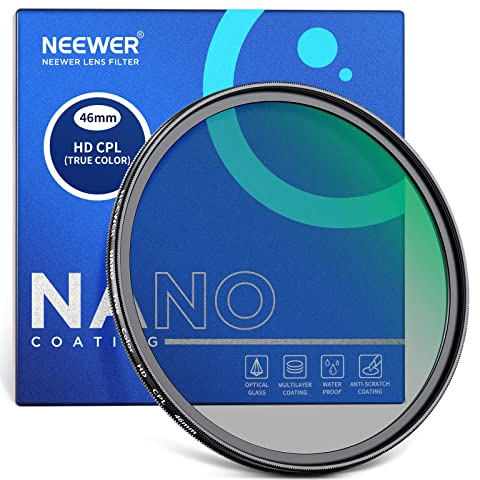 NEEWER 46 mm polariserande filter i äkta färger, (CPL), cirkulärt polariserande filter, optiskt HD-glas, dubbelsidigt, 30-lagers nanobeläggning, aluminiumram, vattenavvisande, reptåligt, anti-