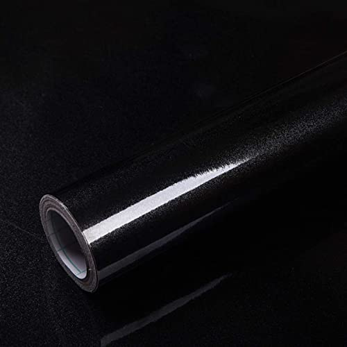 Mercoy 40cm X 10m Self Adhesive Wallpaper Black Peel and Stick Paper Sticky Back Plastic Vinyl Wrap Film Waterproof Wallpaper Decorative Kitchen Countertops Furniture Sticker Glossy Glitter Effect