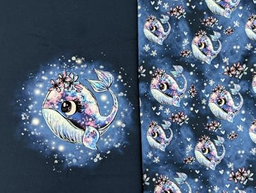 Eigenproduktion Baumwolljersey Panel + Kombi Wal Wallery auf Smokeybluepurple 65x160 cm Maritim Kleiderstoff