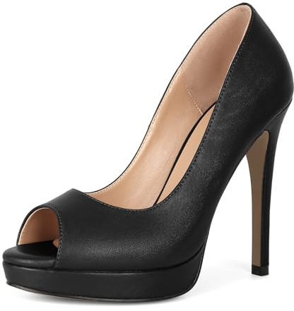 Joseywade Peep Toe Women's Platform Stilettos Heels Women Thin Sky High Heel Pumps 5 Inch Party Dress Shoes for Wedding Party Evening Business Wedding Matte Black US Size 9