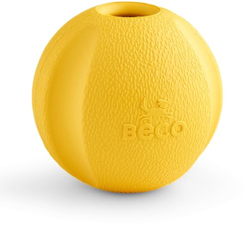 Beco Giocattolo per Cani - Palla in Gomma Naturale da Recupero, Giocattolo per Cani, Facile da Trovare Colori Vivaci - Giallo