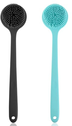 2 Stücke Silikon Körperbürste, Langer Griff Rückenschrubber, Rückenschrubber mit langem Griff, Doppelseitiger Rückenschrubber für Dusche, Schrubber Silikonbürste für Körper Peeling Massage Lotion (A)