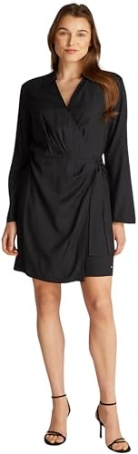 Tommy Hilfiger Vestido Mujer Fluid Short Envolvente, Negro (Black), 40