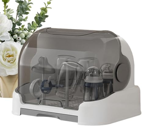 Genérico Soporte para Biberón, Escurridor de Biberones con Tapa, Estante De Secado De Biberones, Soporte para Biberones de Bebé, Dura ble Caja de Almacenamiento para Biberones, Gris