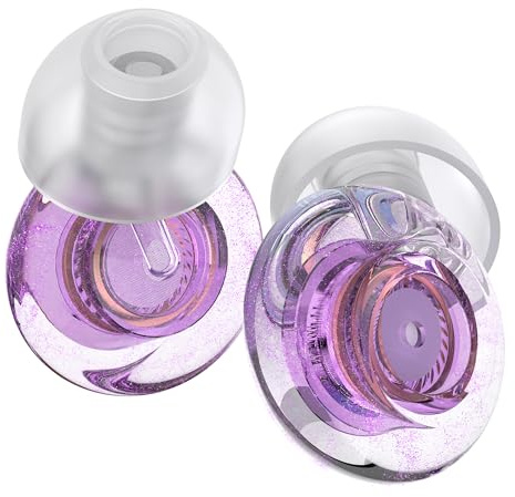 Yawsoy Purple Silicone In-Ear Ear Plugs, 2 Pack High Fidelity Ear Plugs for Concerts, Raves, Work, Musicians, 5 Pair Ear Tips in S/M/L, 18-25 dB Noise Cancelling