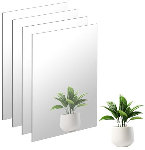 TSKDKIT A4 Self Adhesive Mirror Tiles 4pcs 29.7 x 21cm Stick On Mirrors, Long Wall Mirrors Acrylic Mirror Sheet Stick On Mirror Tiles for Wardrobe Doors, Wall, Bathroom, Bedroom