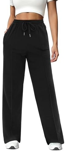 Crewhpo Pantalón Chándal Mujer Algodón Pantalones Largos con Bolsillos