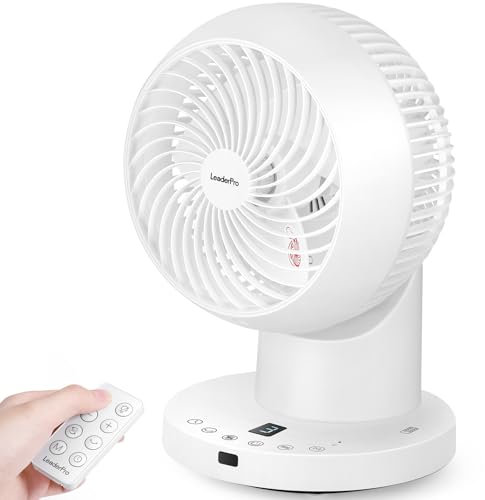 Ventilateur de table avec télécommande - 32 W - Ventilateur silencieux avec 4 niveaux de vitesse, minuterie 8 h - Oscillation à 70° - Pour bureau/chambre à coucher - Blanc (flux d'air 804 m³/h, portée