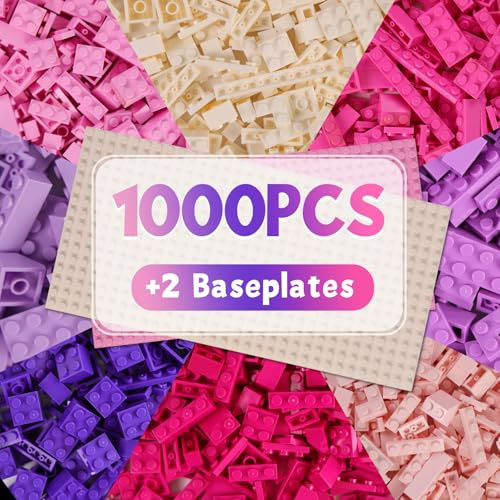 HIUME Set di Mattoncini da Costruzione Con 1000 Pezzi e 2 Piastre di Base – Mattoncini Compatibili, 8 Colori, 19 Forme, Giocattolo da Costruzione per Bambini a Partire da 6 Anni, Building Blocks