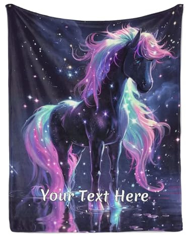 Albrayst Horse Throw Blanket, Custom Name Blanket Personalized Flannel Blanket for Room Decor Aesthetic Gifts, 50x60