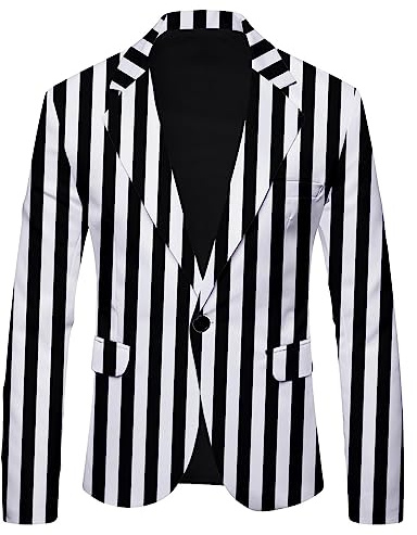 Gefomuofe Blazer rayé classique British Casual Blazer pour homme Coupe ajustée Veste de costume avec un bouton et poche Costume élégant pour homme Vestes de costume décontractées, Blanc., S