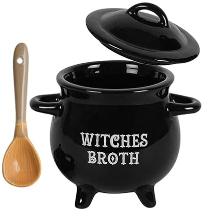 Ciotola per zuppa di , ciotola per brodo di ,decorativa in pentola per stufato con cucchiaio | Ciotola per brodo, calderone nero, per riunioni di famiglia, feste di Halloween, compleanni, feste in cos