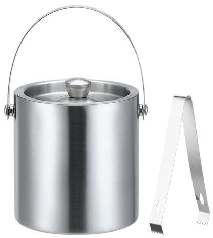 Double Wall Stainless Steel Insulated Ice Bucket with Lid and Tong, 1.6 L Leakproof Ice Container for Home Bars, Restaurants, BBQ, Parties, Clubs, Commercial and Grade Chilling Bucket