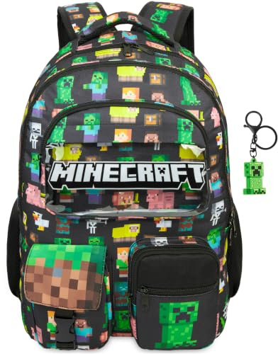 Get Trend Minecraft Sac a Dos Enfant Garcon Adolescent, 46 x 32 x 12 cm, Grand Cartable Fermeture Eclair et Rembourré avec Porte Clef, Cadeau Garcon (Multi Minecraft)