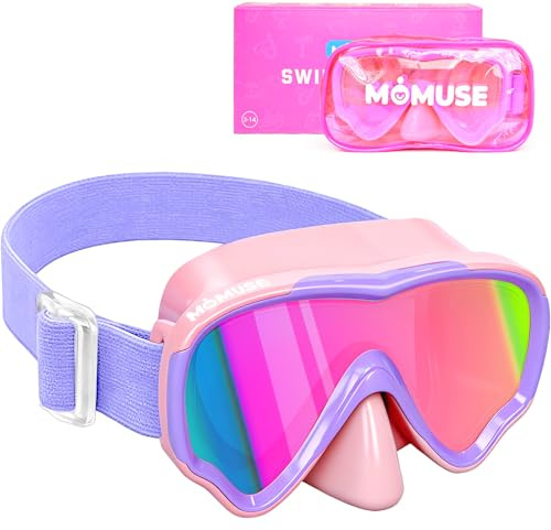 MOMUSE Taucherbrille Kinder mit Weichem Stoffband, Kinder Schwimmbrille mit 3D Nasenabdeckung, Tauchmaske Antibeschlag, Bruchsichere Linse & UV-Schutz, Schnorchelmaske für Jungen Mädchen 3-14 Jahr