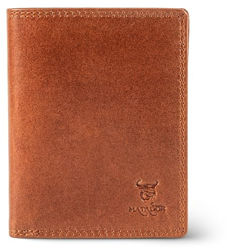 MATADOR VIGO - Portafoglio da uomo in pelle con elegante scatola regalo, elegante portafoglio da uomo con protezione RFID, portafoglio di lusso da uomo con molte carte di credito, Braun Konjak, VIGO