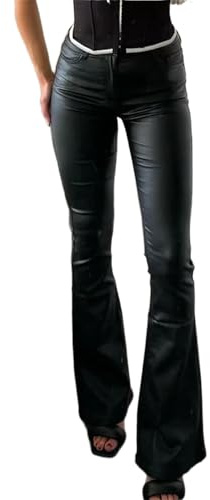 ORANDESIGNE Pantalon évasé Femme Similicuir Taille Haute Pantalon Bootcut en Cuir PU