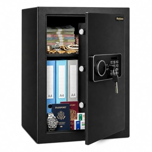 54L Large Digital Safe Box with Keypad + Key Lock & LED Light | Removable shelf, Heavy-duty Steel with Silent/Alarm Modes, Wall/Floor Mounted, Anti-Theft for Documents A4 Cash Jewelry