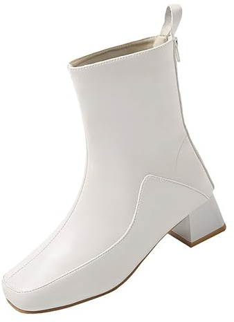 Stövletter dam med klack eleganta stövlar blockklack läder mode | Ankelstövlar dam med klack dragkedja fyrkantig halvstövel eleganta slip-stövlar mjuka bekväma övergångsstövlar