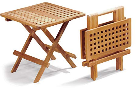 Jati Small Folding Garden Side Table - Teak, Chessboard Slats, Delivered Ready-Assembled