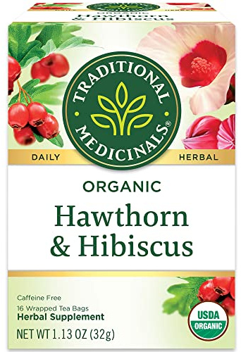 Traditional Medicinals Organic Hawthorn & Hibiscus Herbal Tea, Promotes Heart Health, (Pack of 1) - 16 Tea Bags