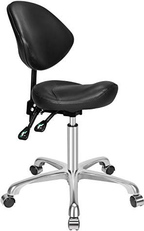 Kaleurrier Ergonomic Rolling Swivel Saddle Stool with Wheels - Hydraulic Lifting Height Adjustable Saddle Chairs for Clinic Hair Salon Lab Office Drafting Chairs (Black, with Back)